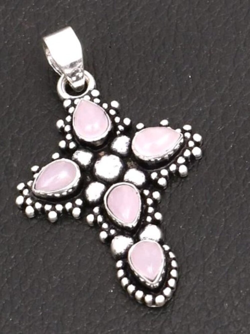 Rose Chalcedony Gemstone Sterling Silver Cross Pendant - Picture 1 of 1